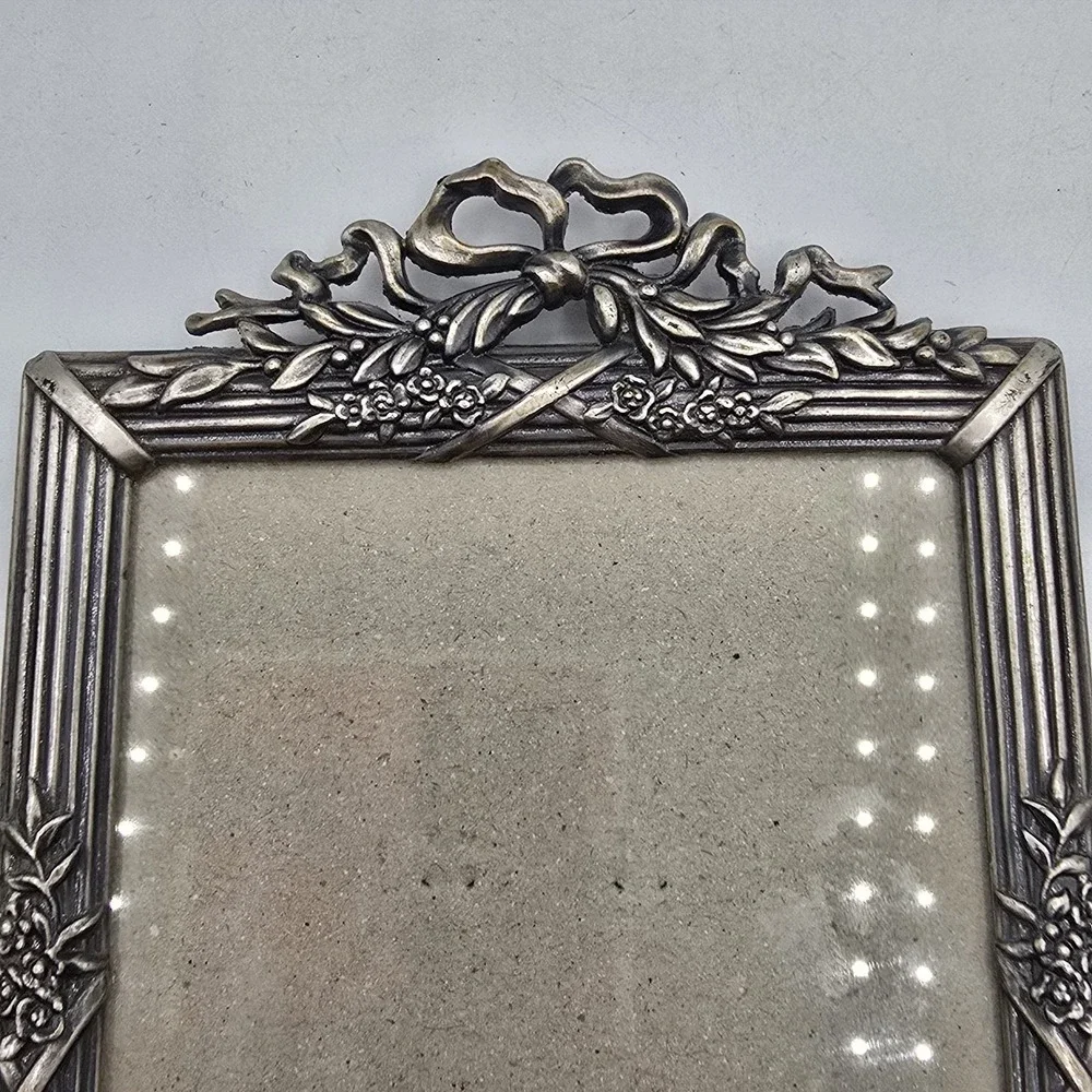 Vintage Silver Floral & Bow Detail Photo Picture Frame 6.25 X 4.25